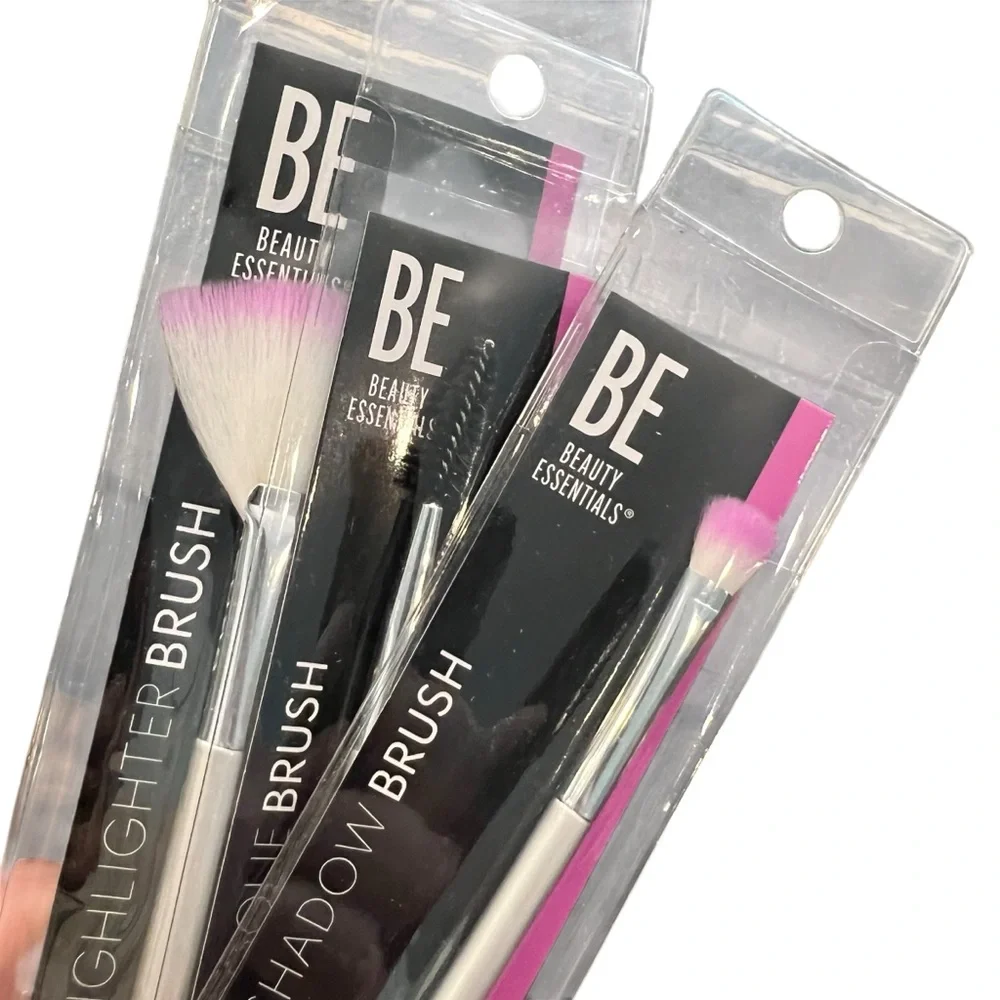 Beauty Essentials Makeup‎ Brush Set 3 Pc Highlighter Eyeshadow Spoolie Silver